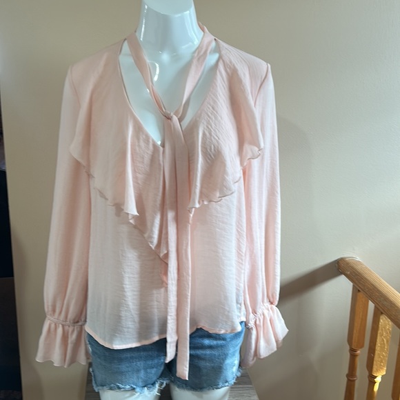LUCY PARIS RUFFLED LONG SLEEVES CHIFFON NECK TIE IN LIGHT PEACH COLOUR SIZE S - Picture 8 of 8